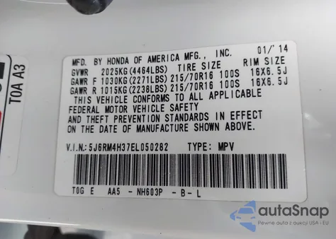 2014 Honda Cr-V Lx z USA, uszkodzony, nr VIN 5J6RM4H37EL050282